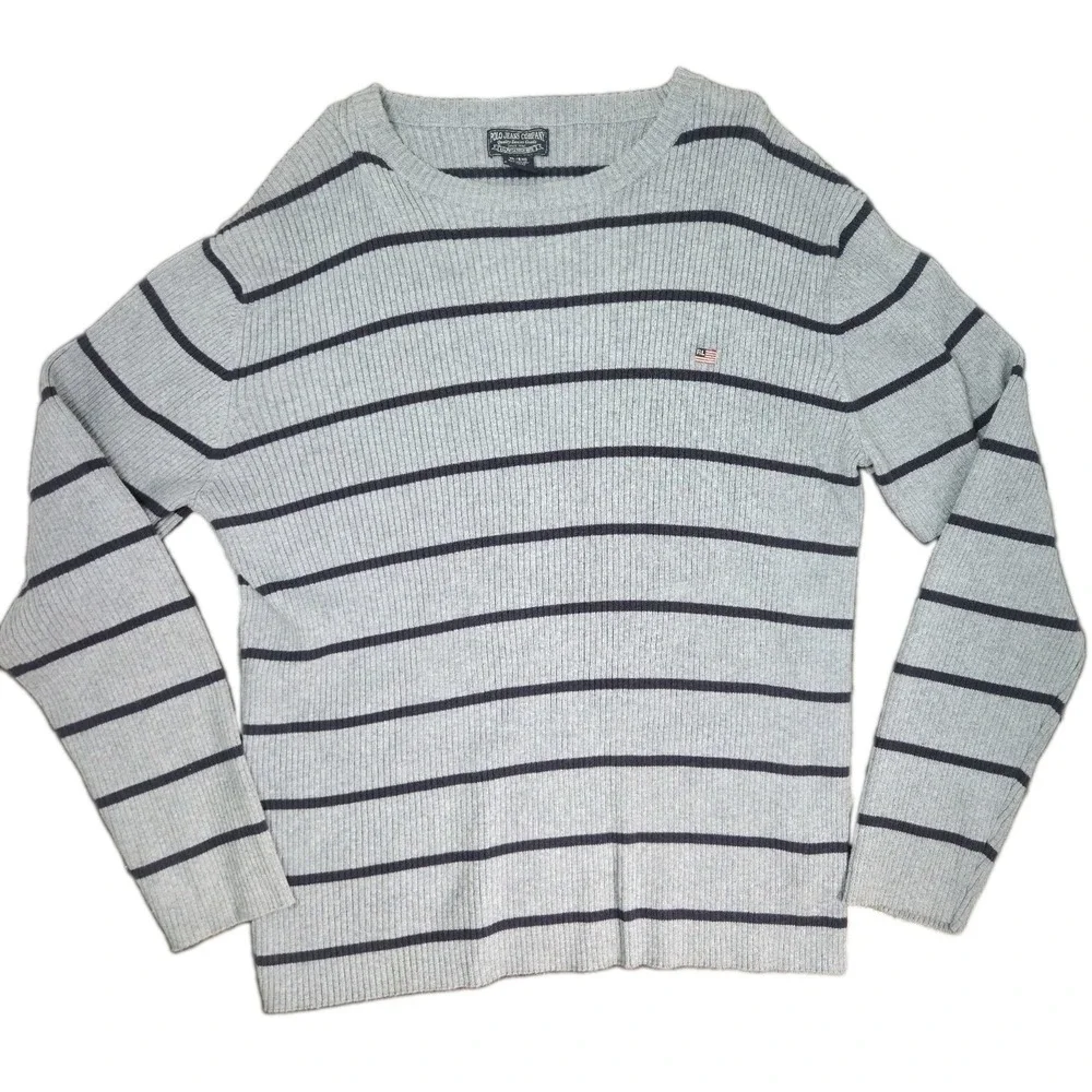 VTG Polo Ralph Lauren Polo Jeans Co Sweater Mens XL Gray Blue Stripe Crewneck